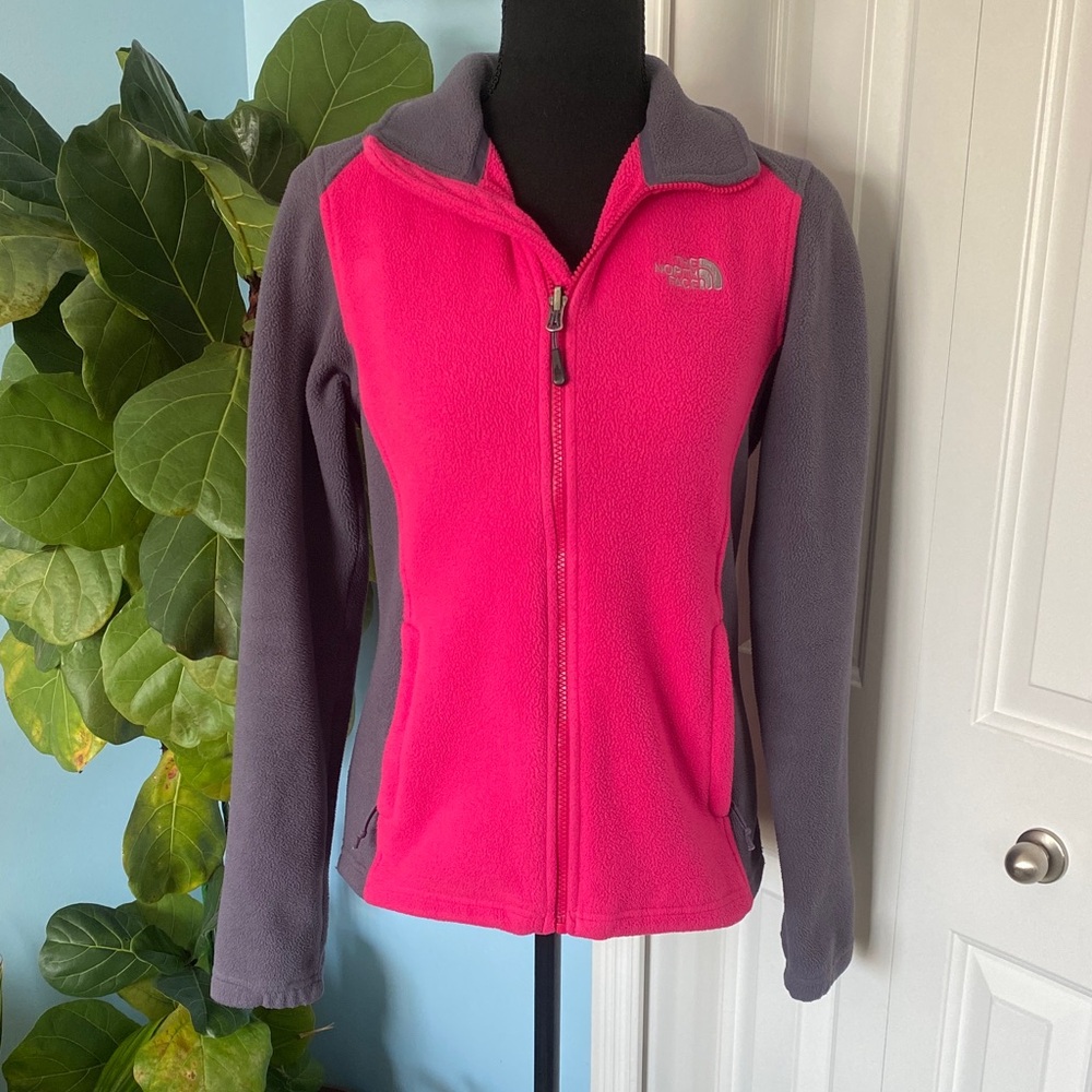 The North Face Small Y2K Vibrant Pink And Grey Classic Fleece Zip Up Jacket